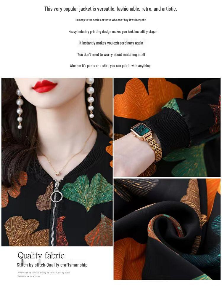 Mother's Chiffon Printed Long-Sleeve Cardigan: 2025 Spring New, Plus Size, Loose Fit, Versatile Baseball Jacket
