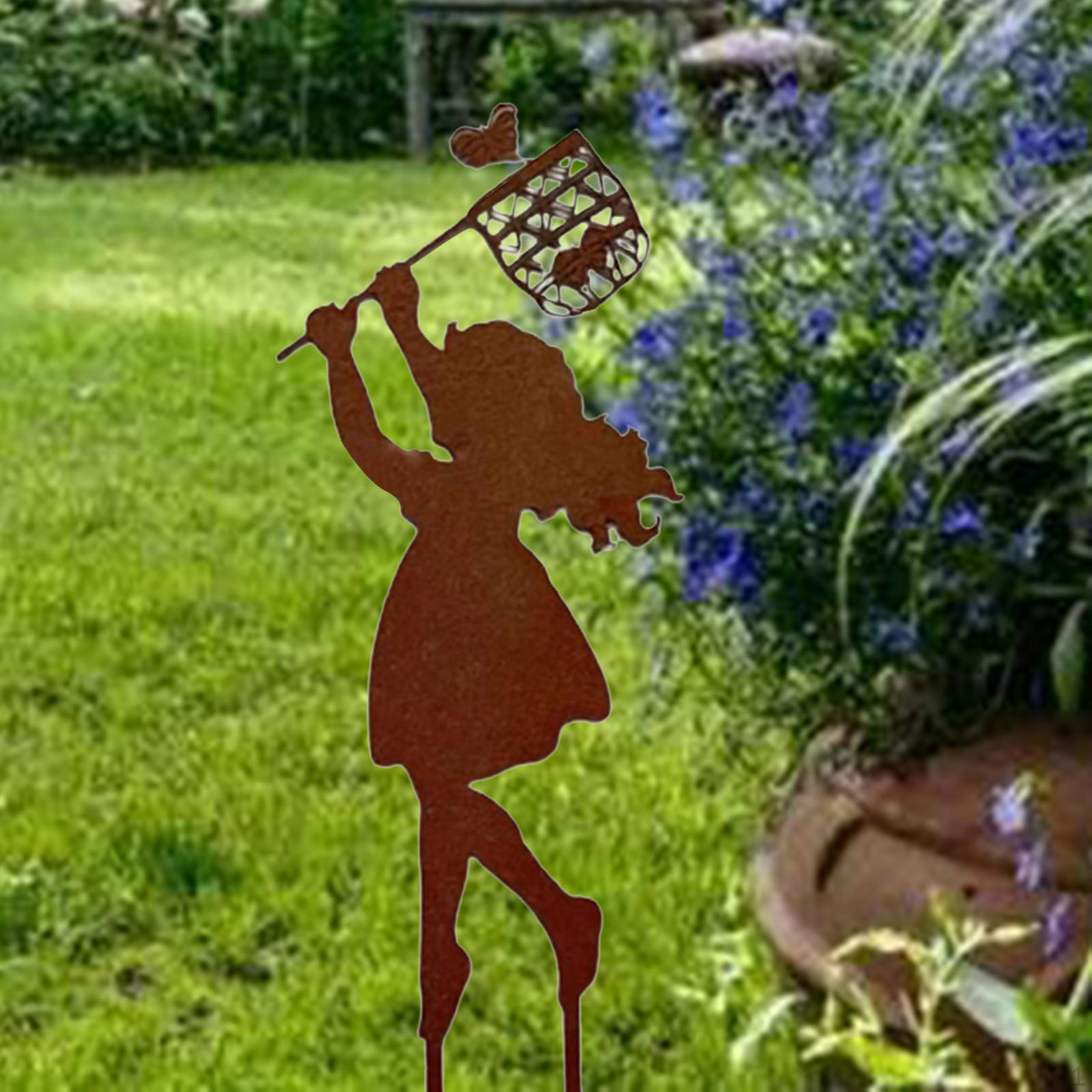 

Cast Iron Children Silhouette Butterfly Figurine Garden Yard Lawn -Ground Sculpture Statues Girl_38.62x19.3cm