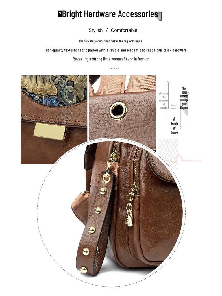 Women's Retro Leather Schoolbag - Versatile, Lightweight, High-Capacity Backpack