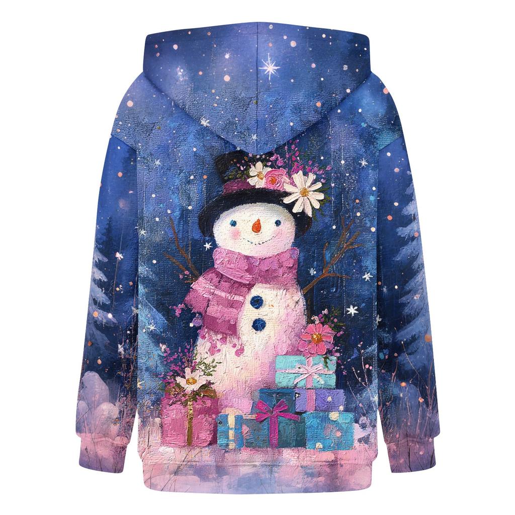 Women's Fashion Long Sleeve Christmas Print Loose Hooded Sweatshirt Top