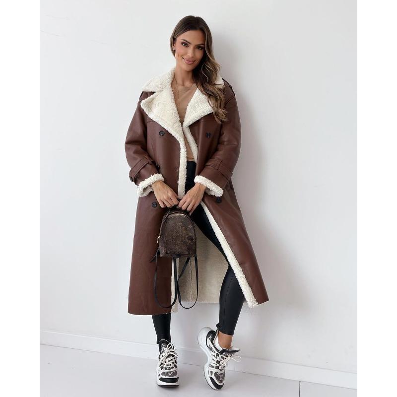 Autumn and Winter New Double Wear Collar Lapel Long Coat