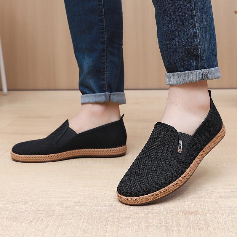 Old Beijing cloth shoes hollow mesh soft sole breathable casual shoes one pedal non-slip dad shoes non-slip wear-resistant men's shoes