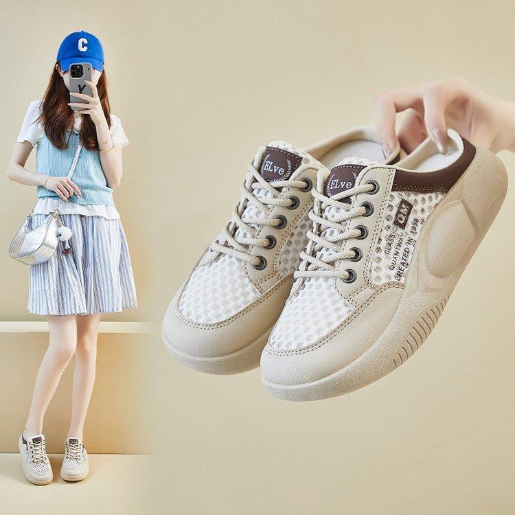 

Модная универсальная дышащая обувь на плоской подошве, летняя новинка, сетчатая верхняя одежда, ленивые шлепанцы на одной педали для женщин 40 хаки