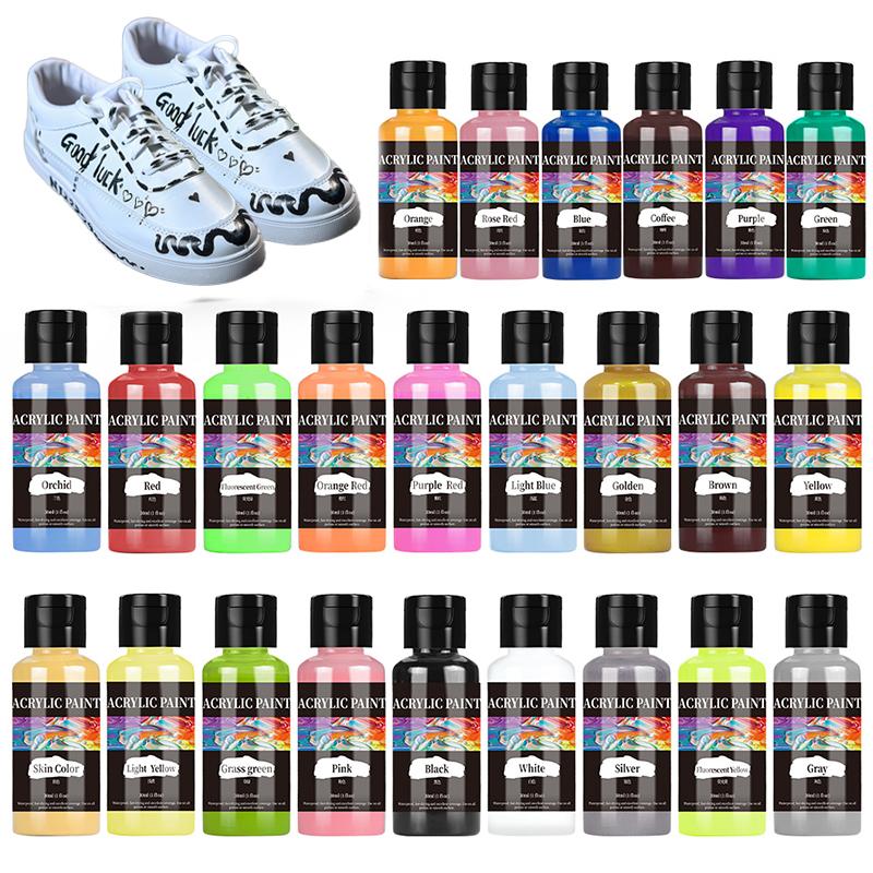 30ml 24 Colour Acrylic Paint Colors Bottled Acrylic Paint Set Paint For Fabric Clothing Painting Rich For Leather DIY Pigment