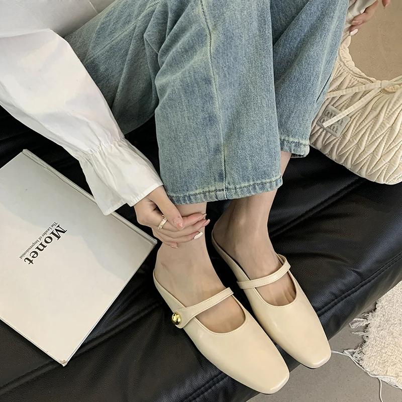 2025 Summer Cover Toe Women Muels Slippers Shoes Fashion Shallow Slip On Street Style Flats Slides Shoes