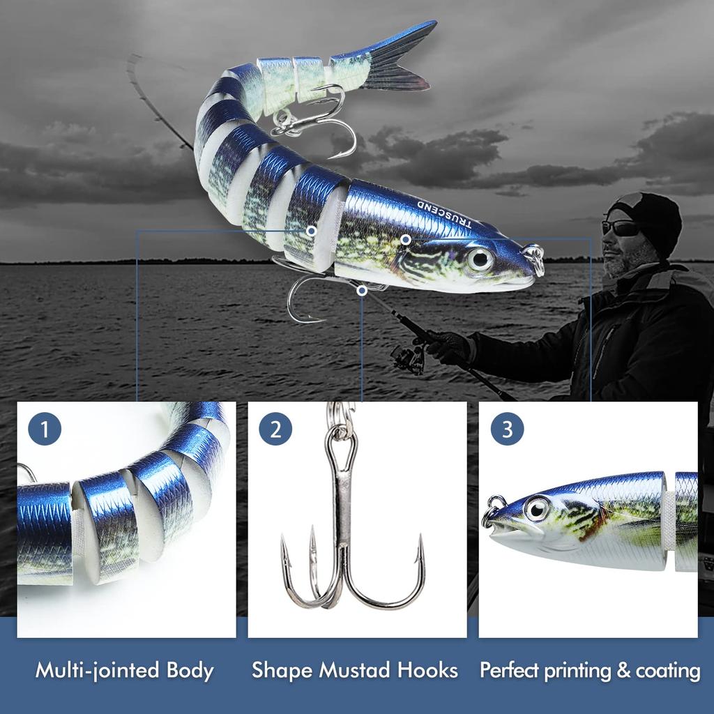 TRUSCEND Fishing Saltwater and Freshwater Fishing Suitable for Spanish and Various Other Fish [10-Joint Design] Lure, Ajing, 3-Pack, Lifelike, Minnow,
