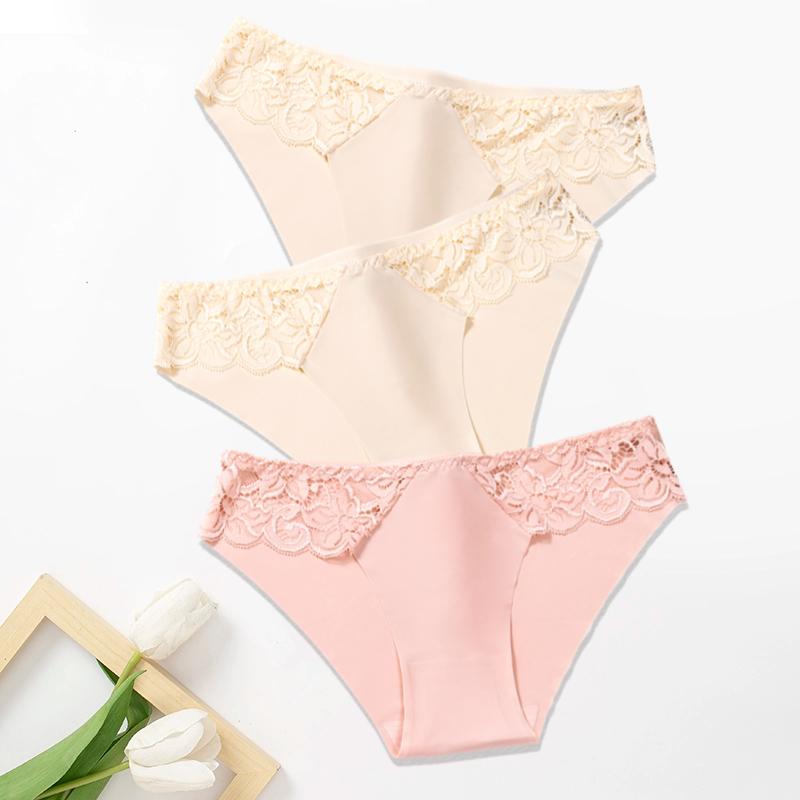 3Pcs/Set Lace Woman Panties Silk New Female Underwear for Woman Seamless Solid Lingerie Panties 3Pcs Free Shipping