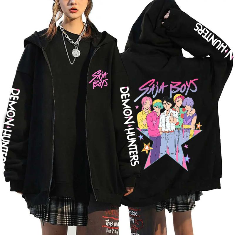 New Kpop Demon Hunters Saja Boys Zipper Hoodies Men Women Casual Personality Hooded Sweatshirt Fall/Winter Fashion Zip Hoodies