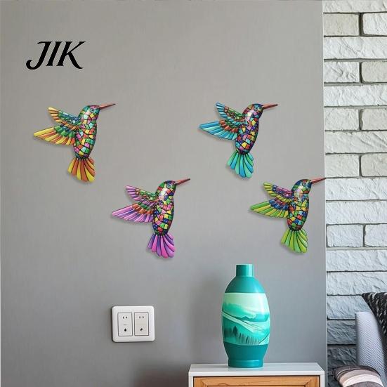 Contemporary Home Aesthetic Art Metal Hummingbird Wall Decor, Iron Colorful Bird Fence Decoration, Anti Rust Outdoor Decor Sculpture Hanging Ornaments