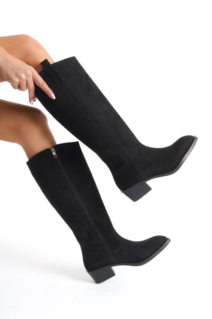 Women Modern Stylish Fashion Boots Faux Leather Suede Pointed Toe Zippered Knee High Tan Suede Boots