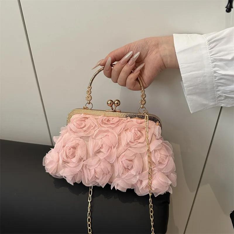 Chiff 3D Flower Dinner Handbag, Fashiable and Versatile Chain Decorati Party Crossbody Bag, Fairy Style Women's Bags