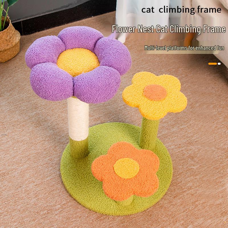 Compact Flower Cat Tree with Bed, Condo, Sisal Scratching Board, and Non-Shedding Toys