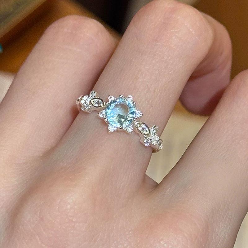Exquisite Korean-Style Open Hexagram Sea Salt Lace Ring for Women Adjustable Open Size