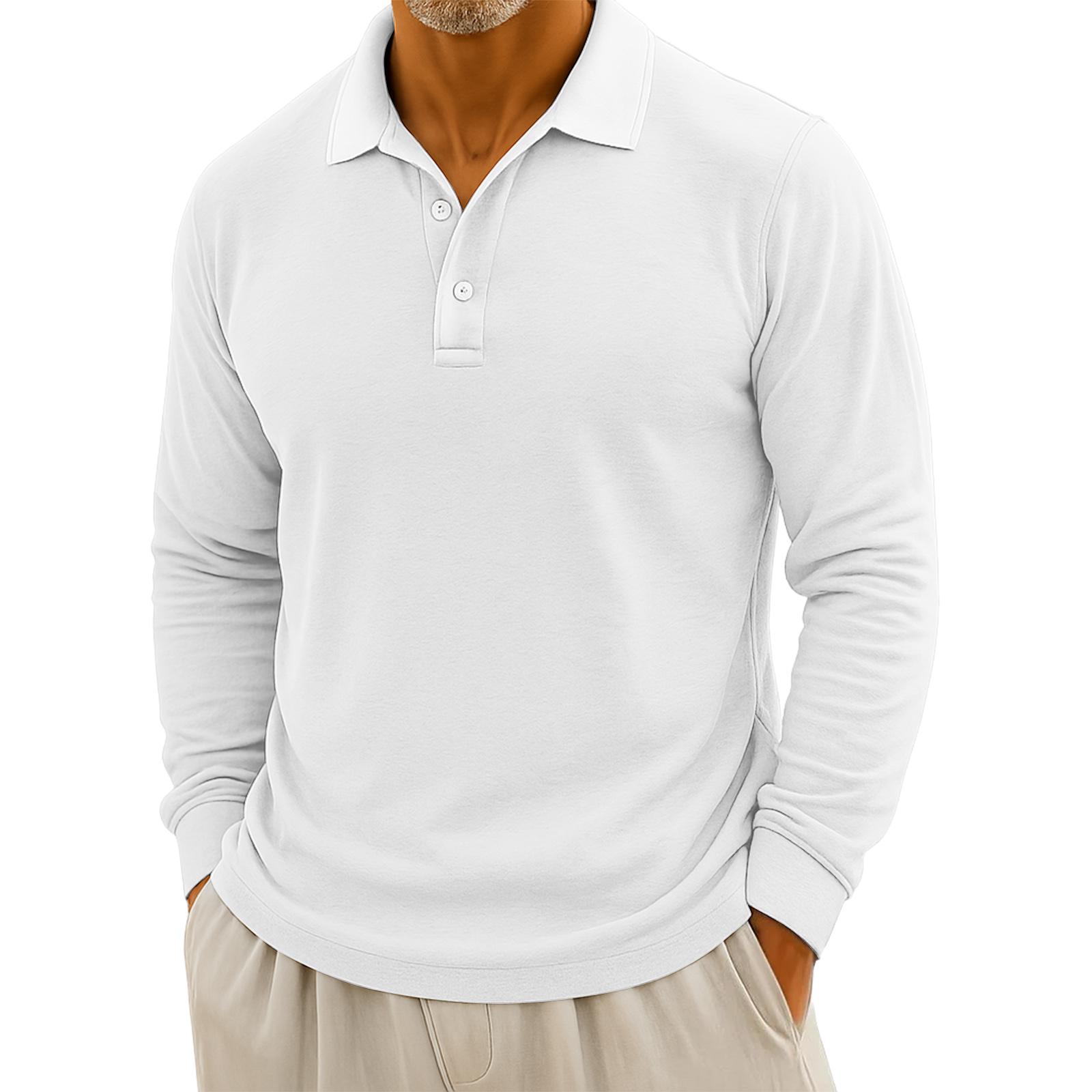 

Мужской повседневный однотонный топ с длинным рукавом на пуговицах L белый