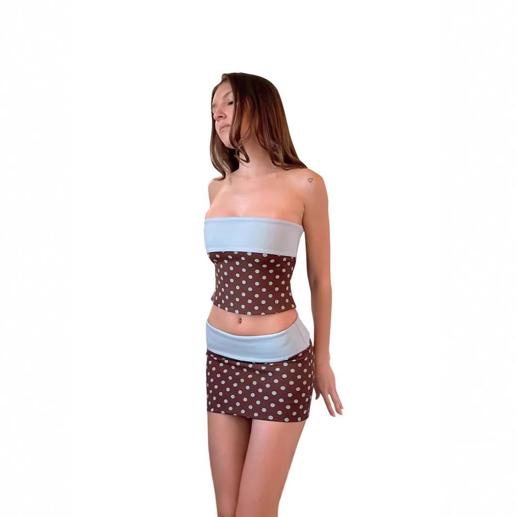 

European Style Women s Color Block Tube Top & Polka Dot Skirt Set - Autumn/Winter 2026 Collection S