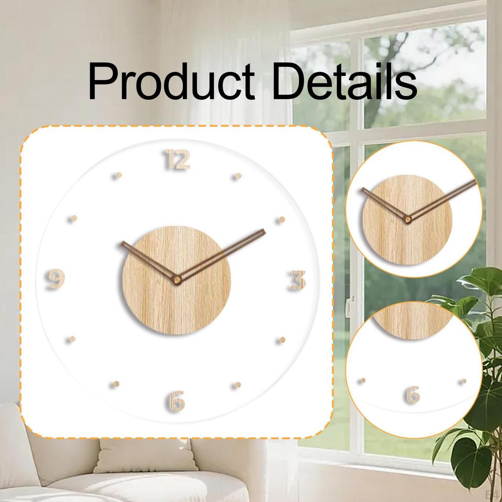 Acrylic Wall Clock Decorative Non Ticking Silent Round Operated Precision Timekeeping Lightweight