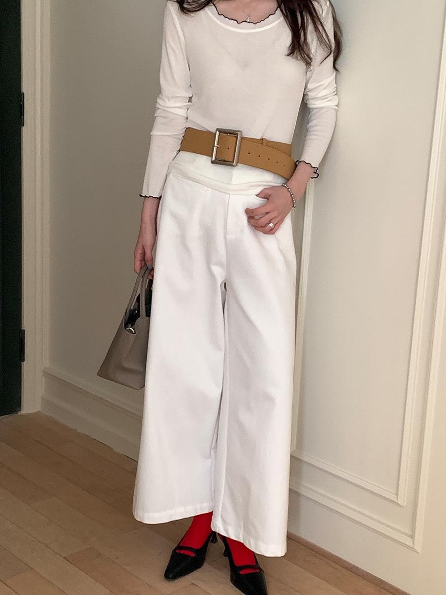 

2026 New Spring Women s High-Waisted Loose Wide-Leg Casual Pants L белый