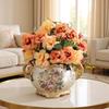 Europe Retro Ceramic Vase with Handle Desktop Flower Arrangement Vase Handcrafted Glazed Vase for Living Room Kitchen Table Desk