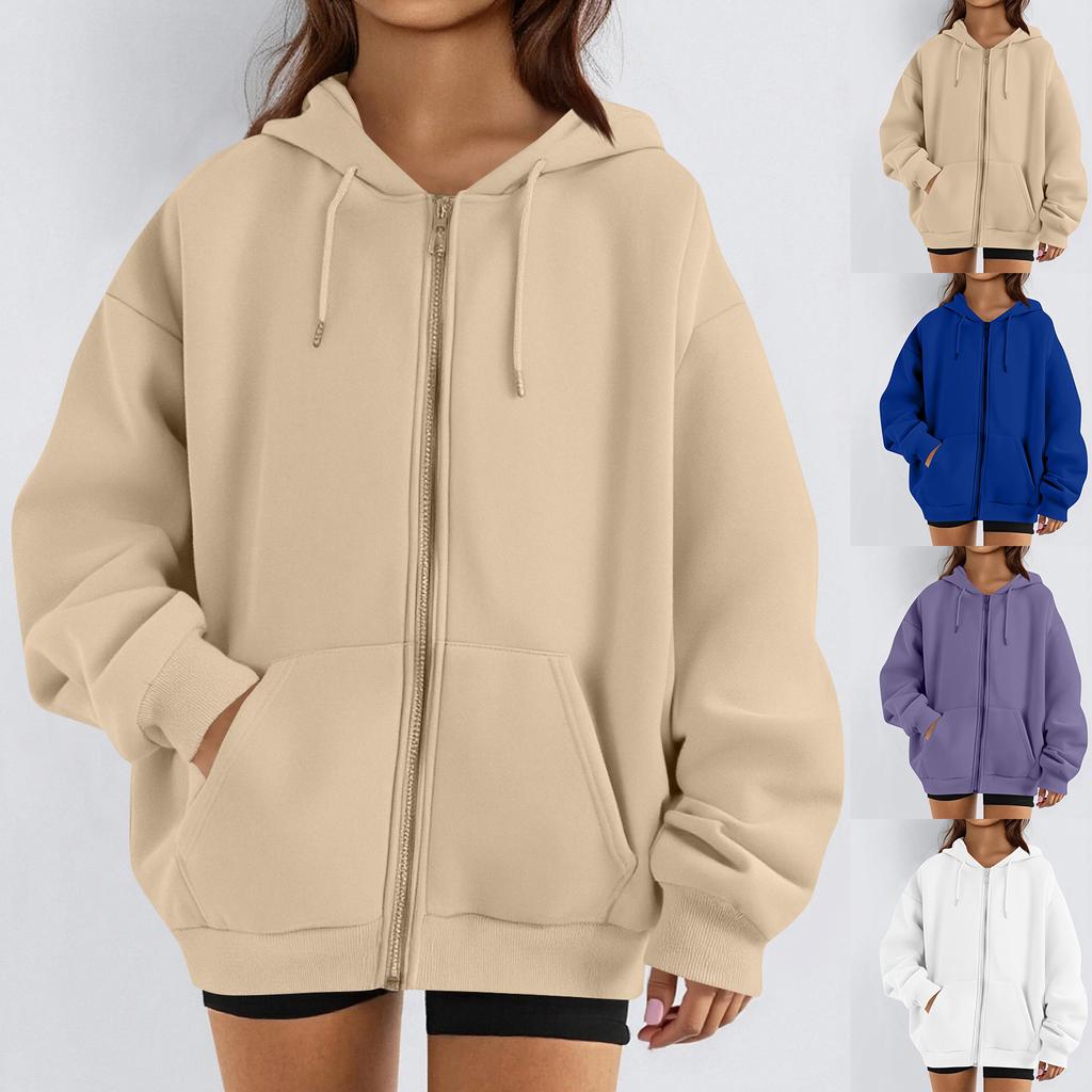 Women's Fashion Casual Long Sleeve Solid Color Hooded Sweatshirt Tops