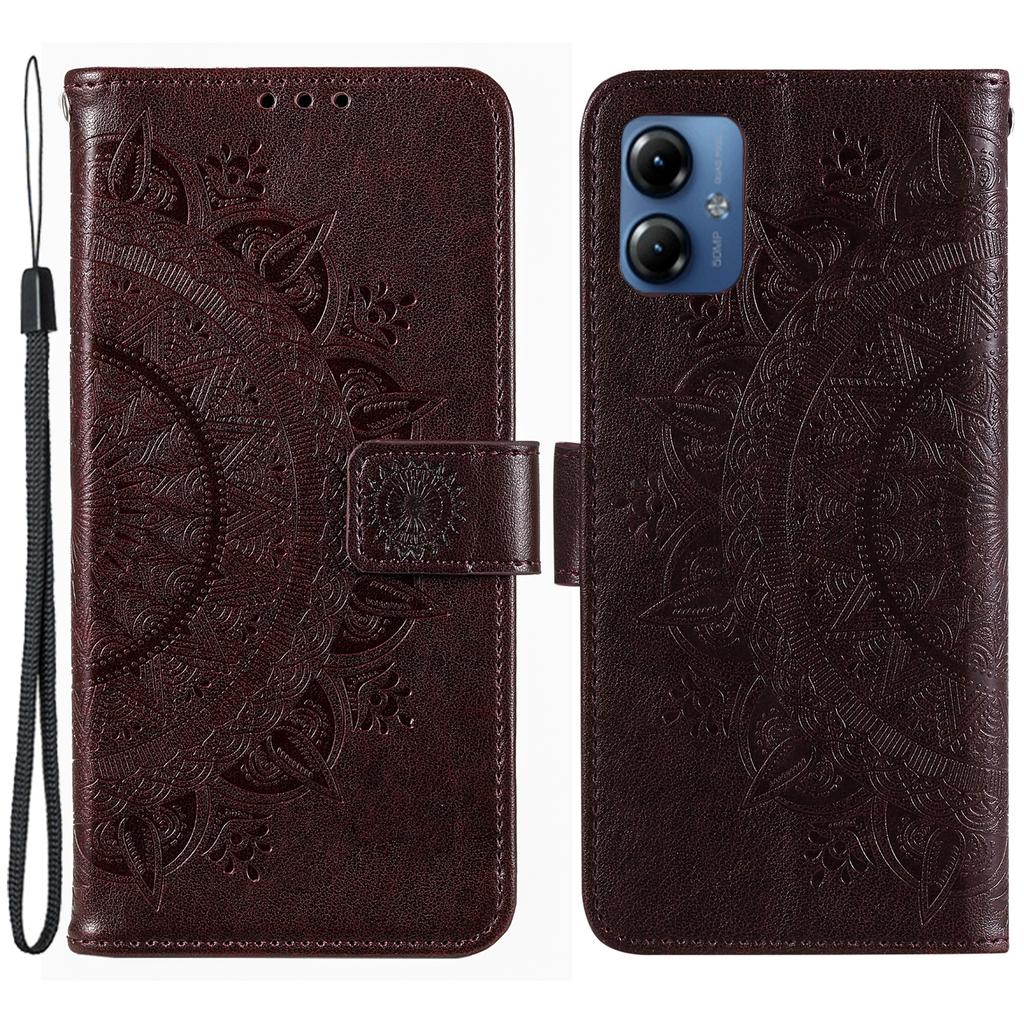 For Motorola Moto G54 5G Wallet PU Leather Phone Case Mandala Flower Imprinted Stand Cover with Strap