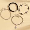 Gothic Cross and Angel Charm Layered Bracelet Set Stackable Black and Silver Jewelry