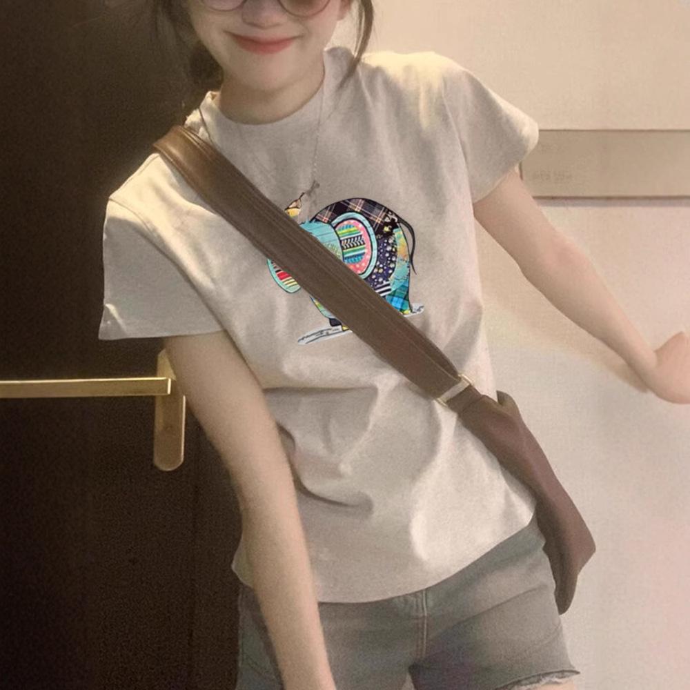 Summer new cartoon cute baby elephant printed short-sleeved T-shirt women's fashion versatile casual top bottoming shirt
