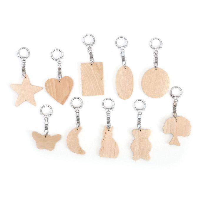Porte-clés Formes assorties en bois (10 pièces)