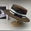 Light Luxury High-quality French High-end Top Hat Women's Fashion Autumn and Winter Wool Woolen Flat Top Hat British Contrasting Color Celebrity Style