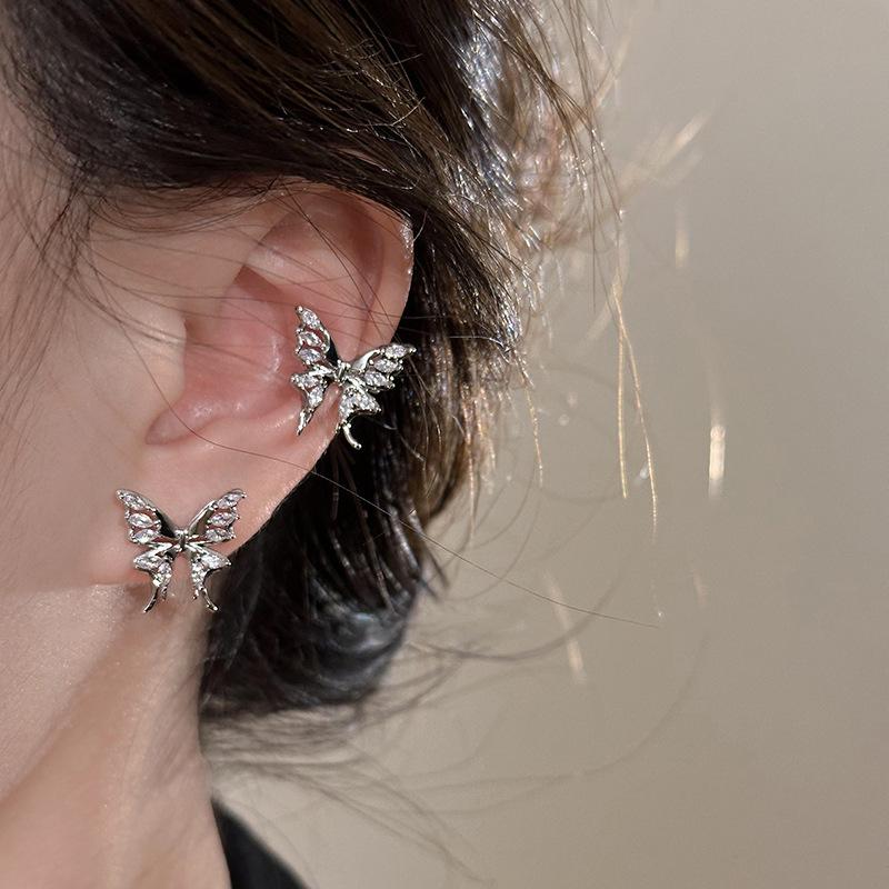 Exquisite Zirconia Butterfly Ear Clips No Piercing Needed High-end Sense Short Hair Ear Bone Clip Niche Light Luxury Women's Gift Earrings
