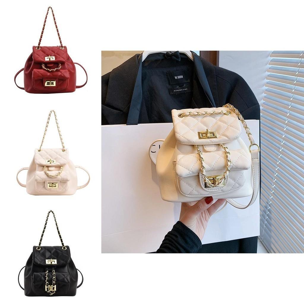 2023 New Fashion Diamond Grid Chain Lightweight Casual Large Capacity Backpack Lady Small Fragrance Style All-match Women's Small Backpack