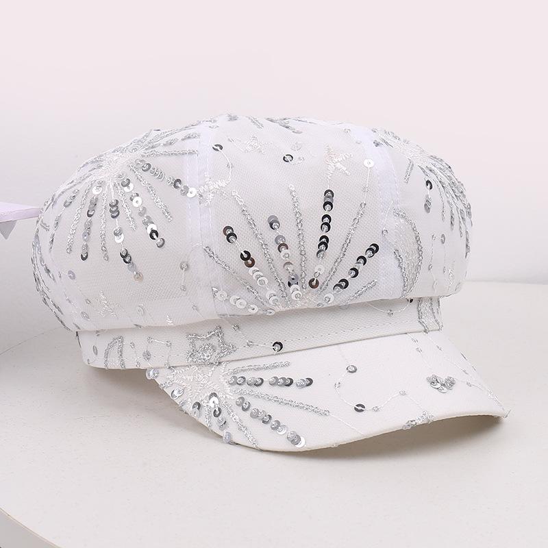Frühling Sommer Netz Pailletten Achteckiger Hut Modisch Atmungsaktiv Lässig Outdoor Reise Sonnenhut Für Damen