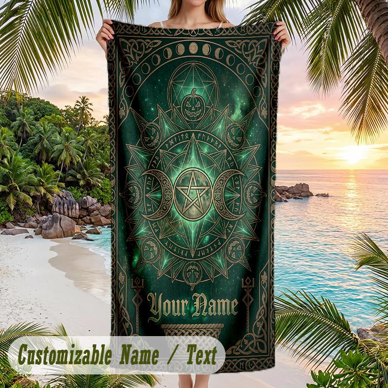 Witchcraft Theme Beach Towel Personalized Custom Name & Text Soft Quick Dry Beach Towel for Swimming Travel