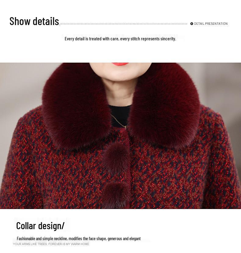 Elderly Women's Mid-Length Winter Coats: Cotton Padded, Fleece-Lined Outerwear