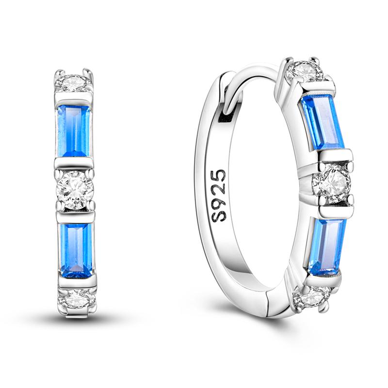 925 Silver Geometric Minimalist Blue Series Jewelry Fashion Zircon Circle Hoop Earring For Women S925 Gift Accessories