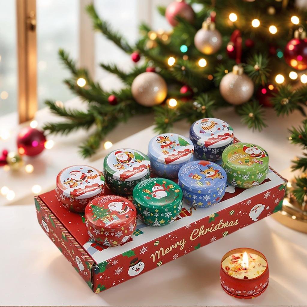 A Set of 8Pcs Christmas/Halloween Candle Sets, with Metal Cans with Lids, Suitable for DIY Crafts, Holiday Decorations, and Gifts Ristmas Candles