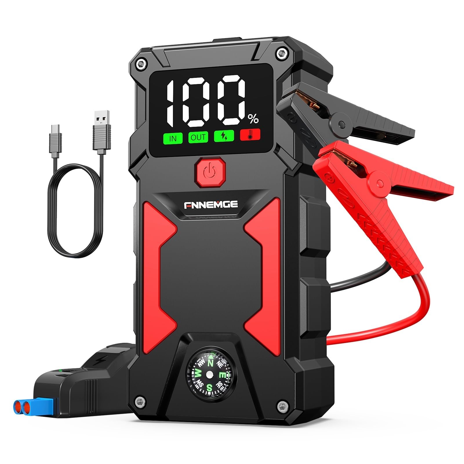 

FNNEMGE Jump Starter, 5000A Current, High Capacity 24800mAh, 12V Engine Starter (All Gasoline/8.0L Diesel Engines), with USB Charging Output Port, LED