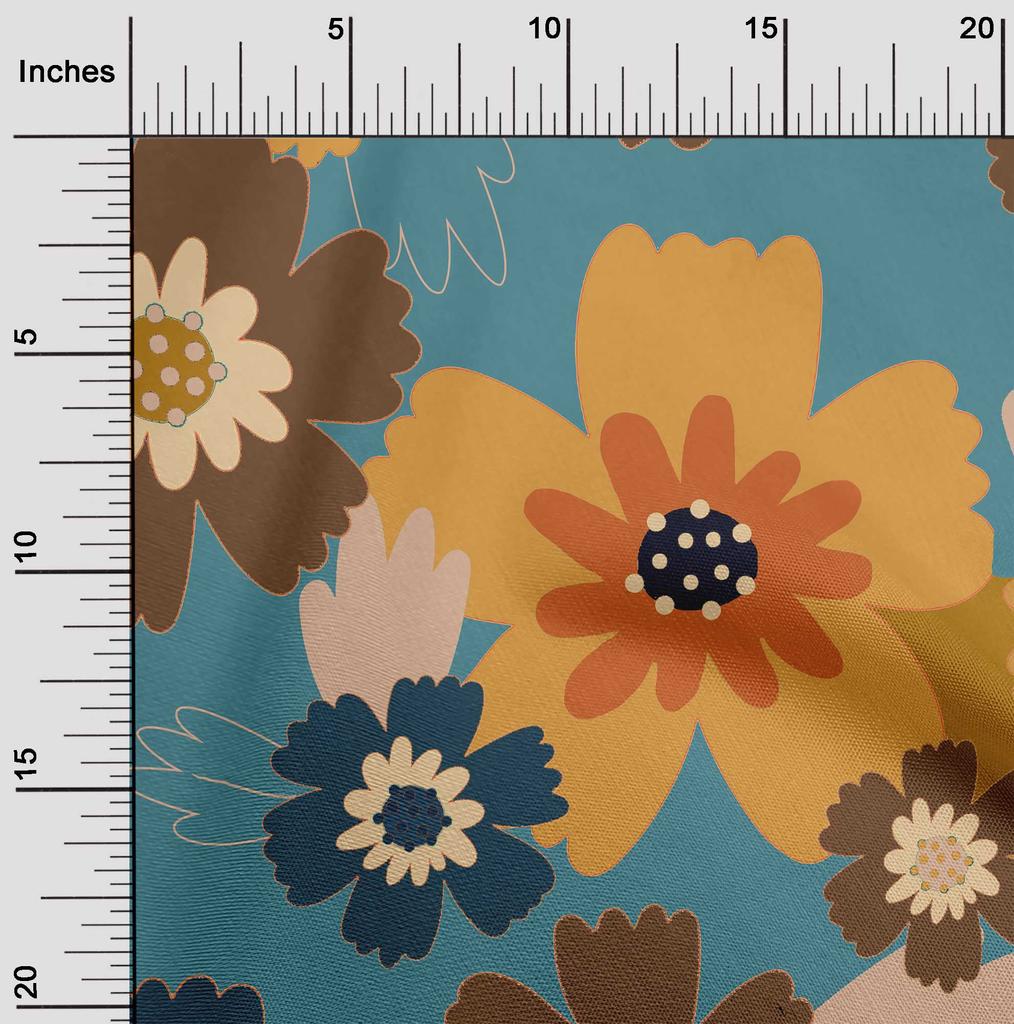 oneOone Cotton Cambric Dark Teal Green Fabric Floral- Bold Floral Seamless Sewing Craft Projects Fabric Prints By Yard 42 Inch