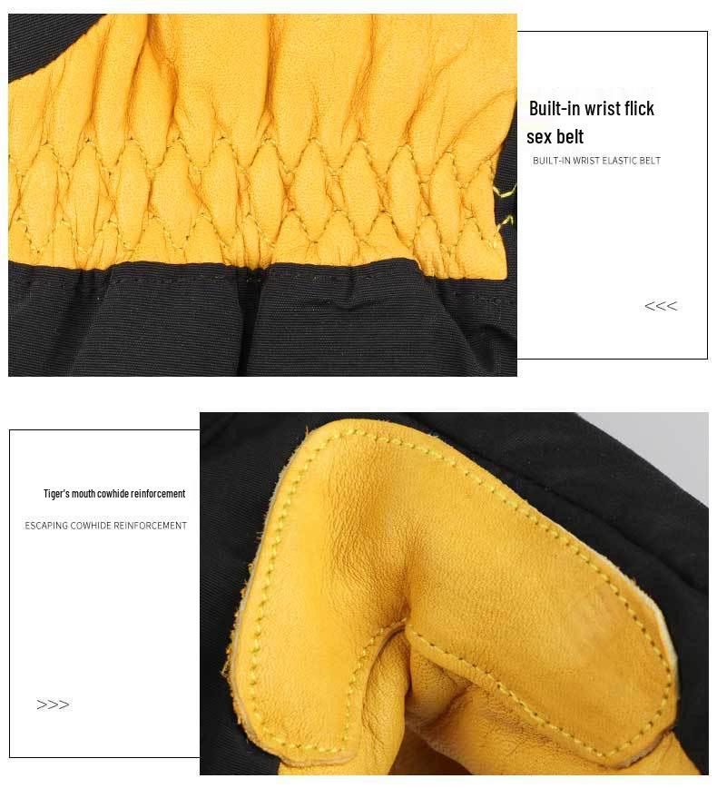 Insulated Cotton Cowhide Ski Gloves: Non-slip, Touchscreen, Long Winter Five-Finger Warmth