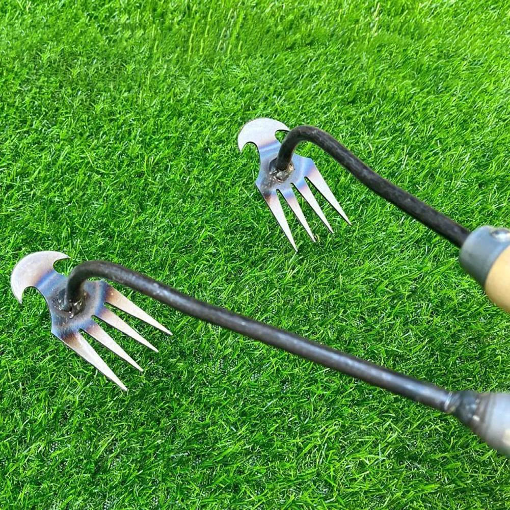 Hoe Weeding Artifact Uprooted Grass Tools Garden Hoe Rake Steel Farm Tools Small Hoe Loosen with 4 Teeth The Soil Wild Vegetable