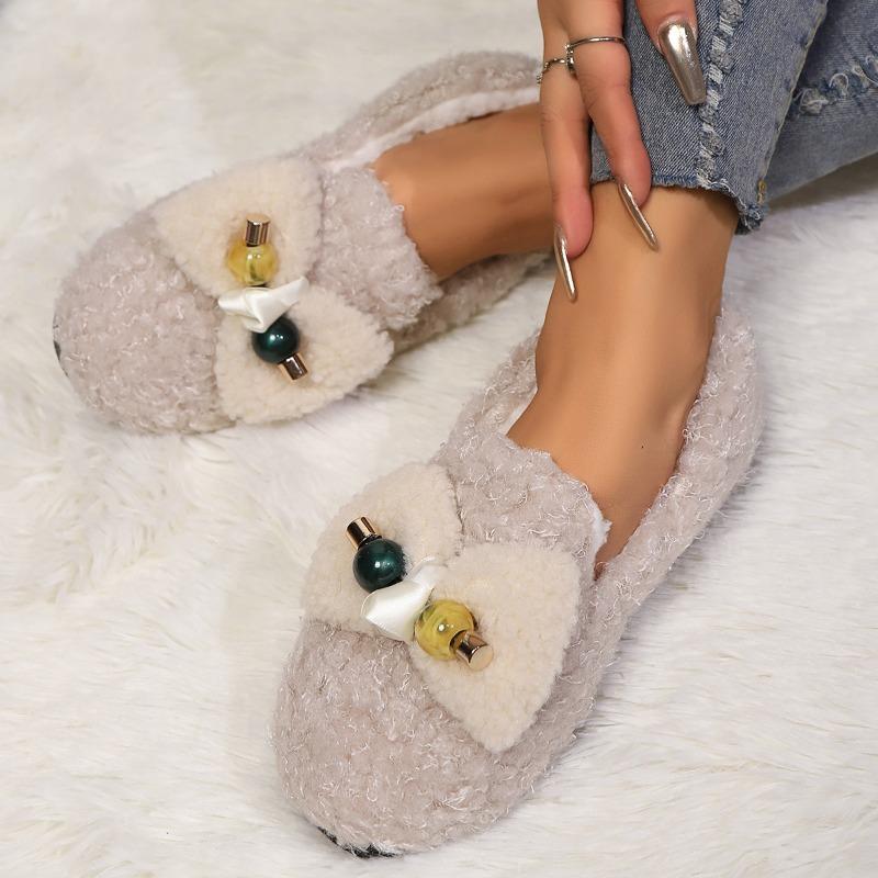 Mode 2025 Bequeme Warme Flache Schuhe im Winter Modisch Neue Schleife Sexy Leicht Plüsch Rutschfest Lässige Laufschuhe für Damen