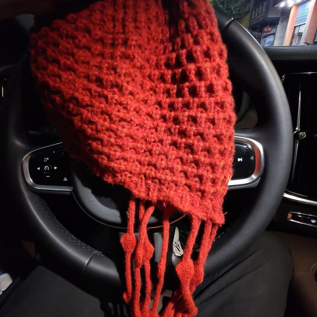 

Women s Handmade Fashion Hat Tassel Woven Knit Hat Pom Pom Knitted Red Head Wrap Warm Ear Protection Strap Big Head Cap One Size бордовий