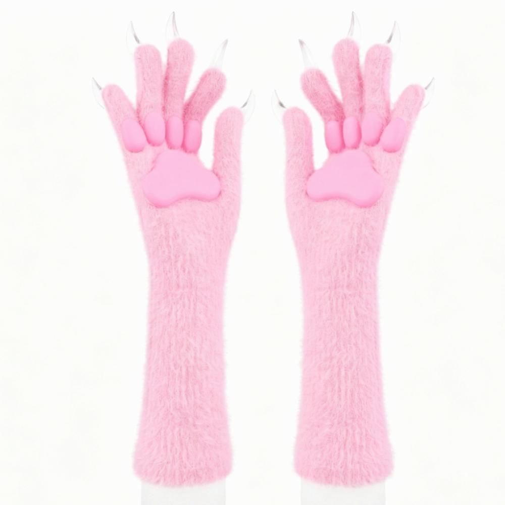 Lange Tierklaue Handhandschuhe Silikon-Pfotenpolster Plüschhandschuhe Neue Katzenklaue Handschuhe Verkleidung