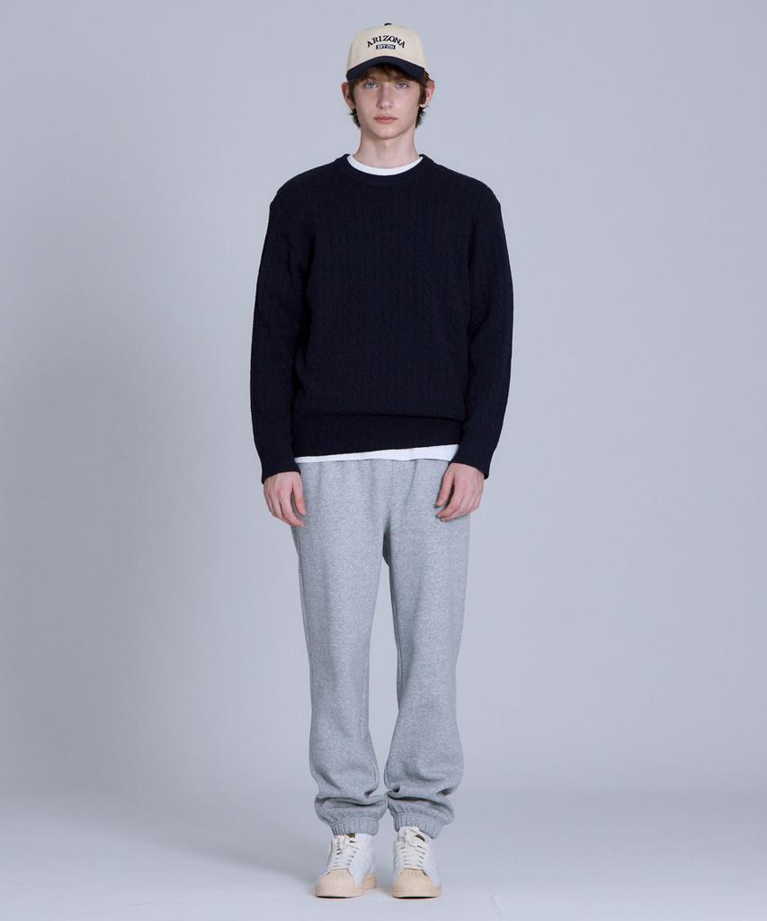 BASIC HOUSE Cable Round Neck Knit Navy Lykt7101