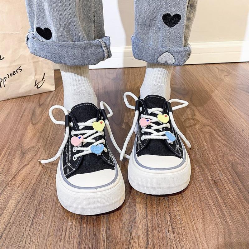 Low-top Big-head Board Shoes Summer New Fashion Love Accessories Casual Shoes Niche Lace-up Round-head Canvas Shoes