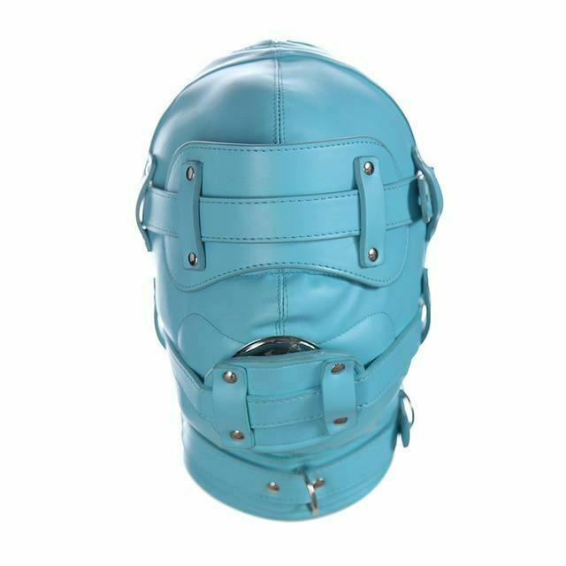Pink Blue Fetish Full Hood With Mouth Dildo Gag   Sex Mask Hoods