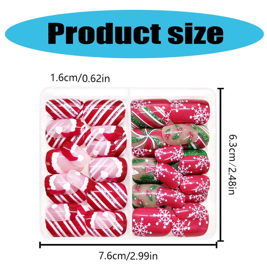 Christmas Full Cover Stick On Nails Lines Press On Nails Short Square False Nails Glittering Artificial Nails for Winter
