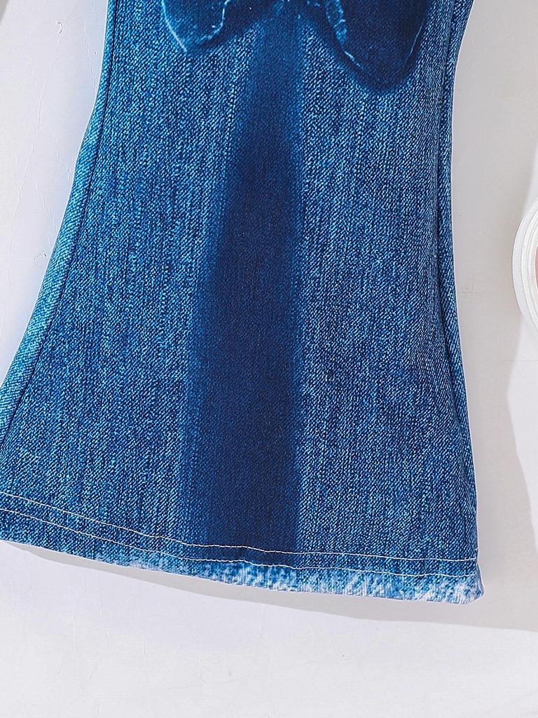 2025 Summer Girls' Fashion Denim Two-Piece: Long Pants & Round Neck T-Shirt Set