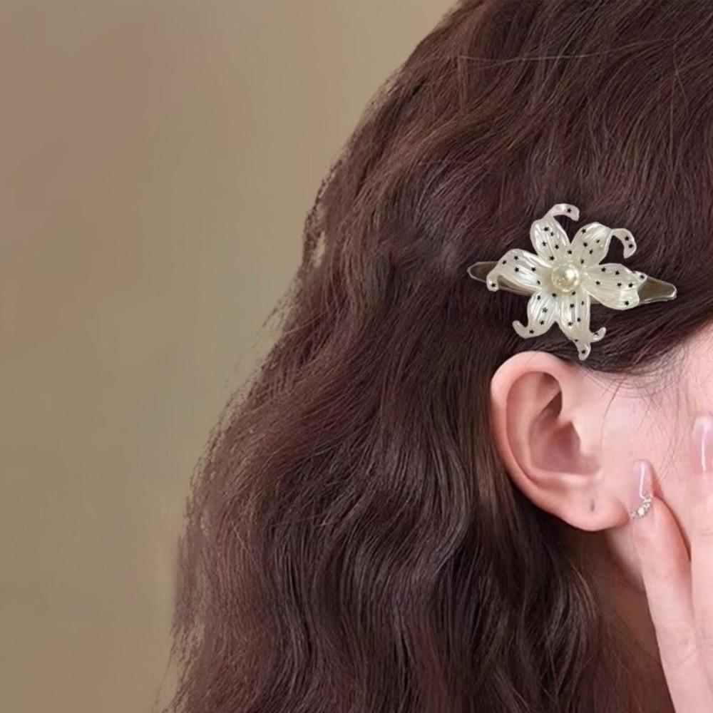 Star Print Flower Hair Clips Pearl Vintage Side Clip Cute Flower Hairpins Women