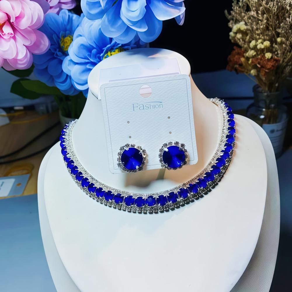 Zircon Diamond Geometric Necklace & Earrings Set – Light Luxury Jewelry for Elevated Style