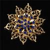 DIEZI Korean Gold Color Blue Crystal Brooches for Wedding Women Party Dress Rhinestone Bridal Bouquet Flower Bowknot Brooch Pins